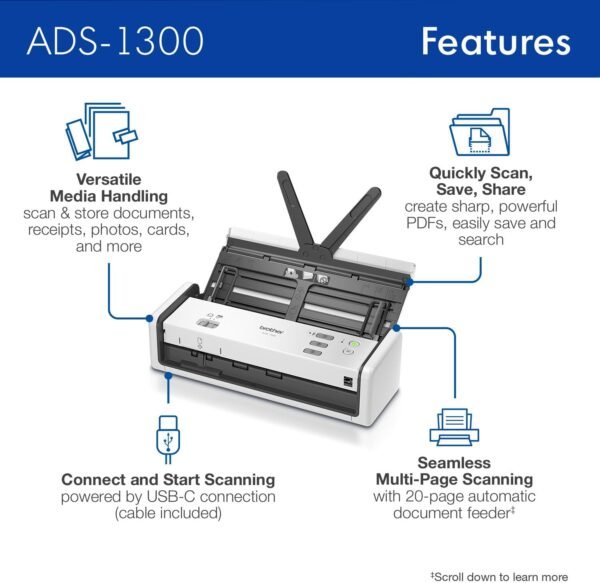 71KnWciznCL._AC_SL1500_ Brother ADS-1300 Review Unveils the Ultimate Compact Desktop Scanner Experience